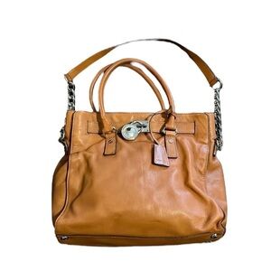Michael Kors Large Leather North South Hamilton Tote with chain strap lock & key